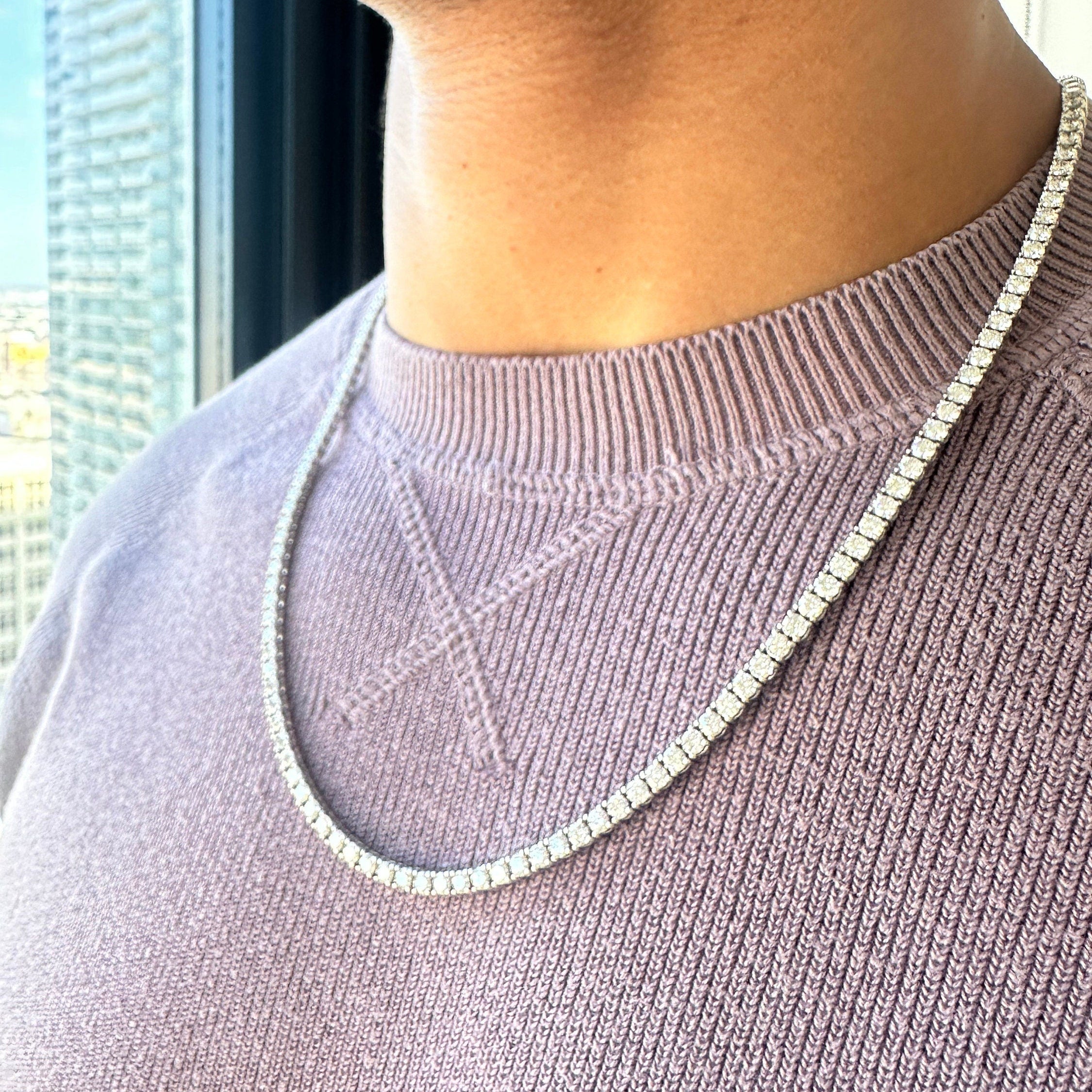 Men's 25 Carat Round Lab Grown Diamond Tennis Necklace