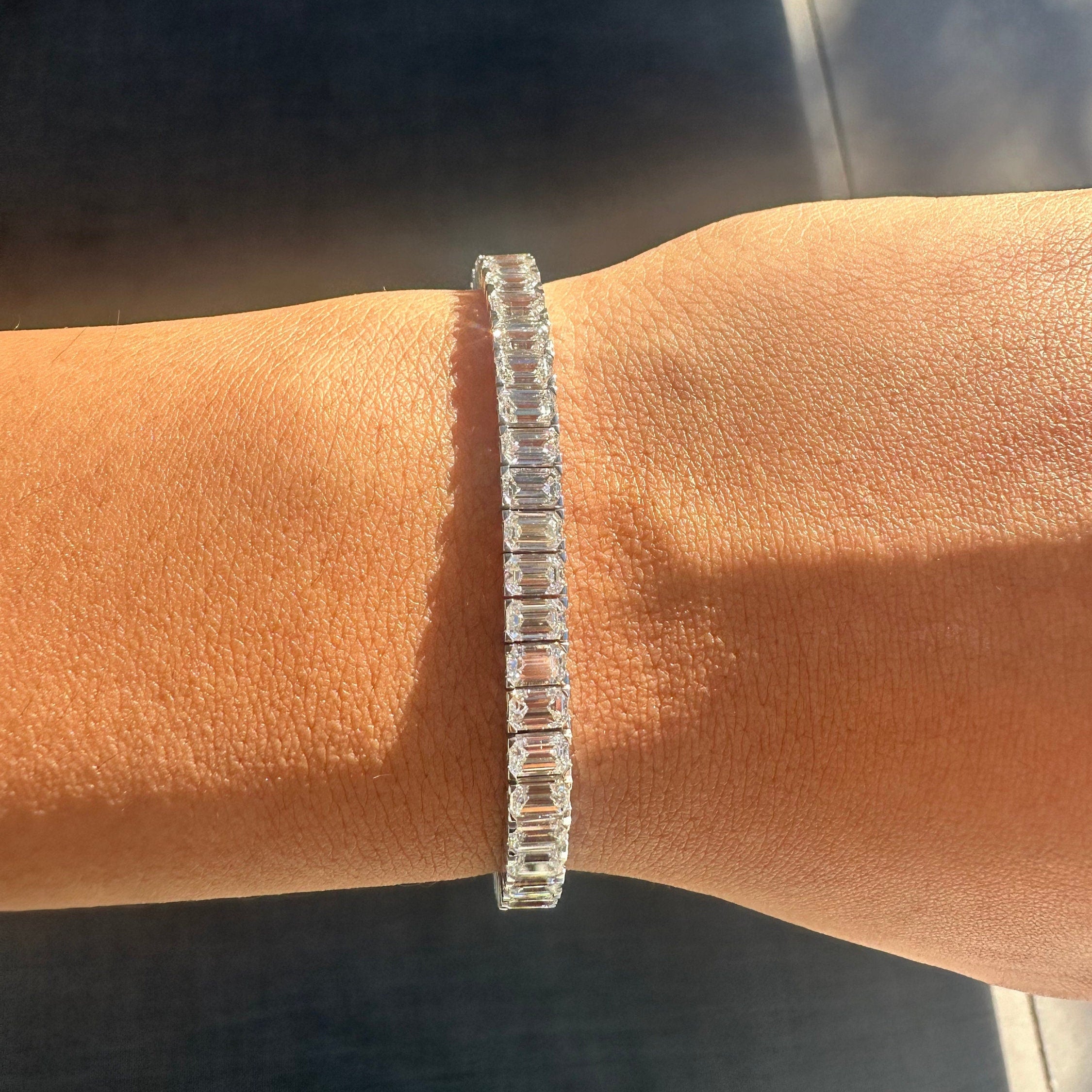 14 Carat Emerald Cut Lab Grown Diamond Bracelet