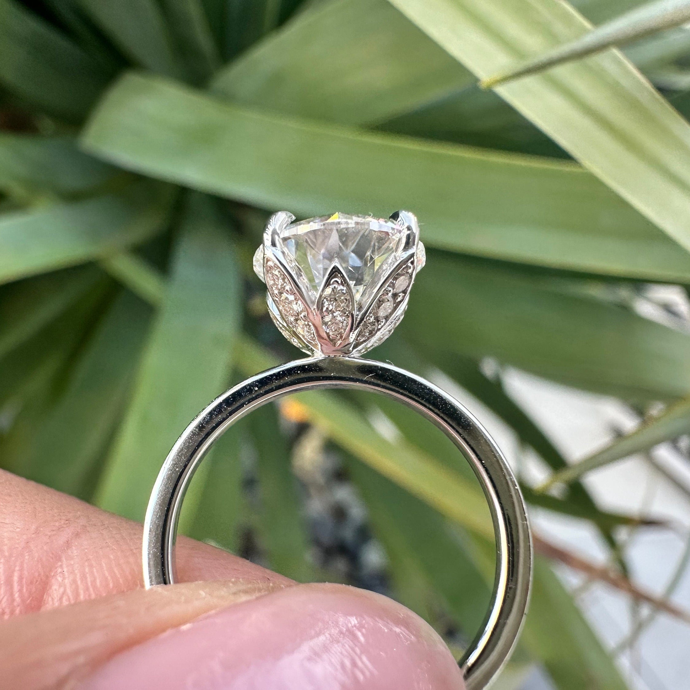 Round Petal Diamond Engagement Ring