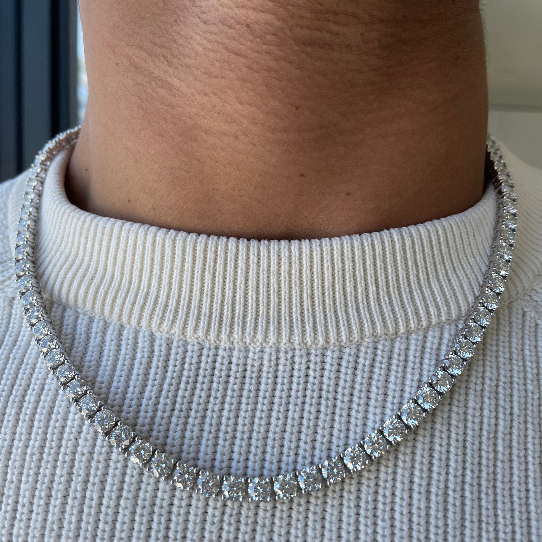 Men's 50 Carat Round Lab Grown Diamond Tennis Necklace