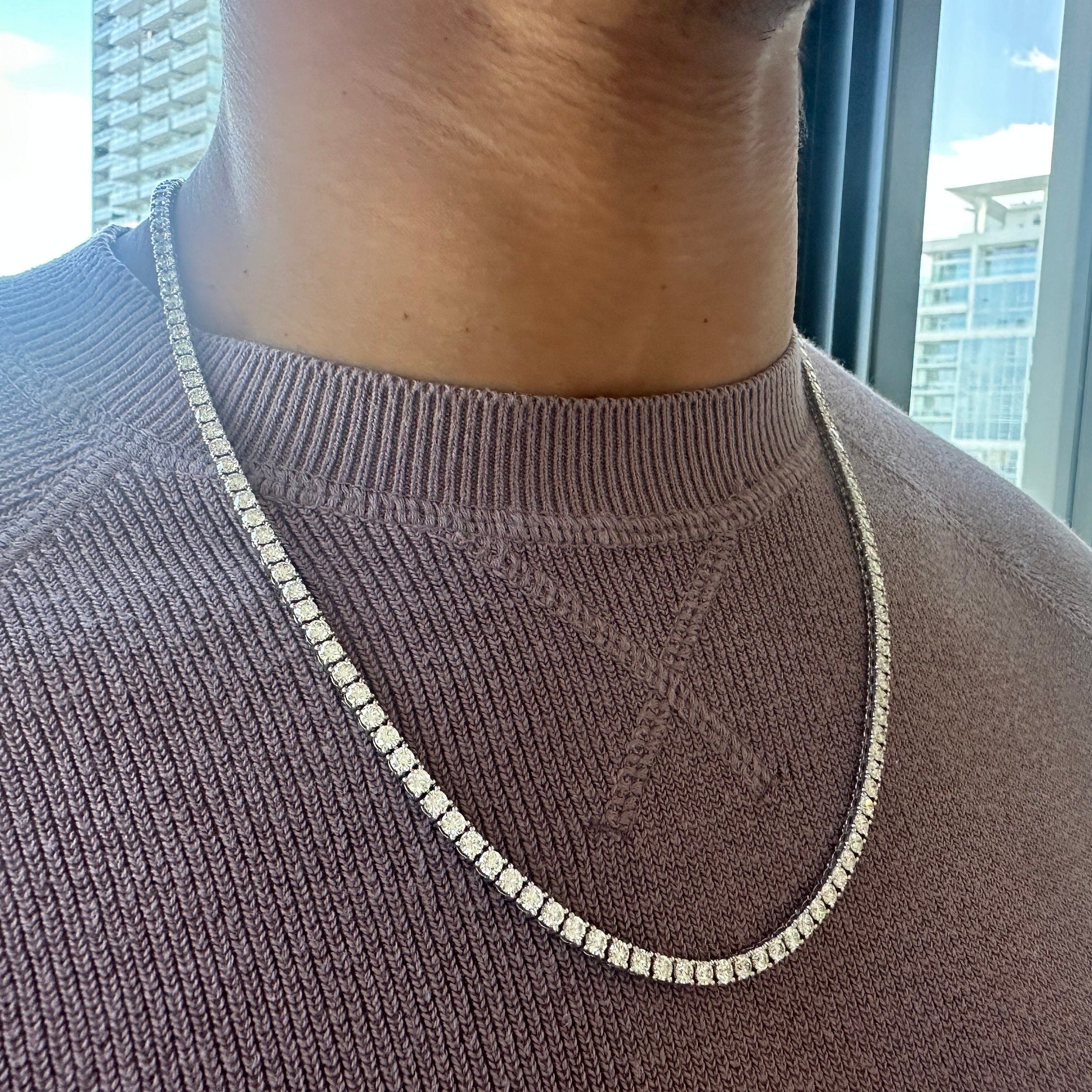 Men's 25 Carat Round Lab Grown Diamond Tennis Necklace