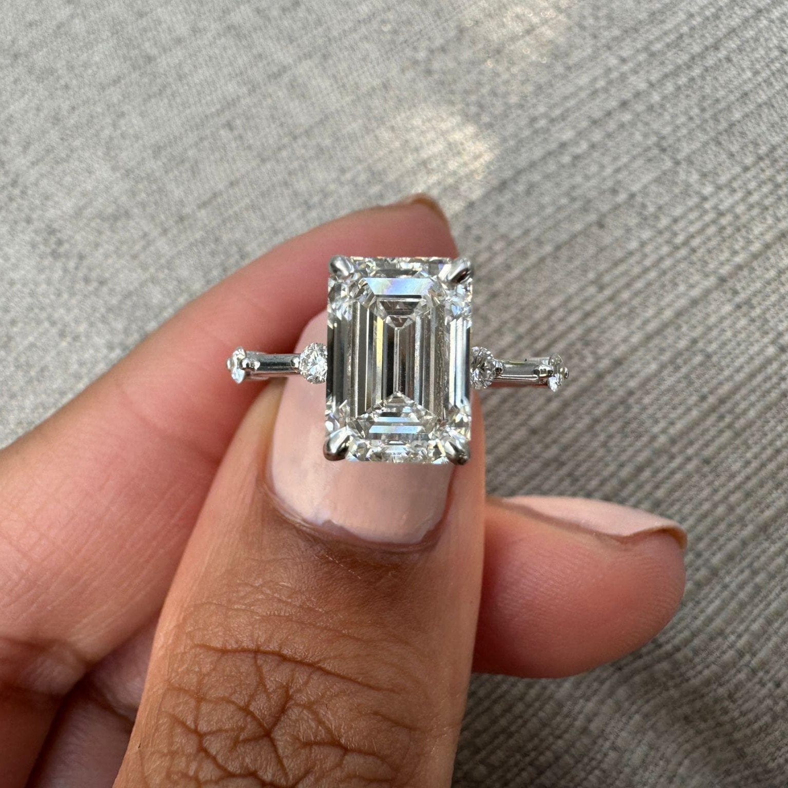 Emerald Cut Diamond Engagement Ring With Side Diamonds