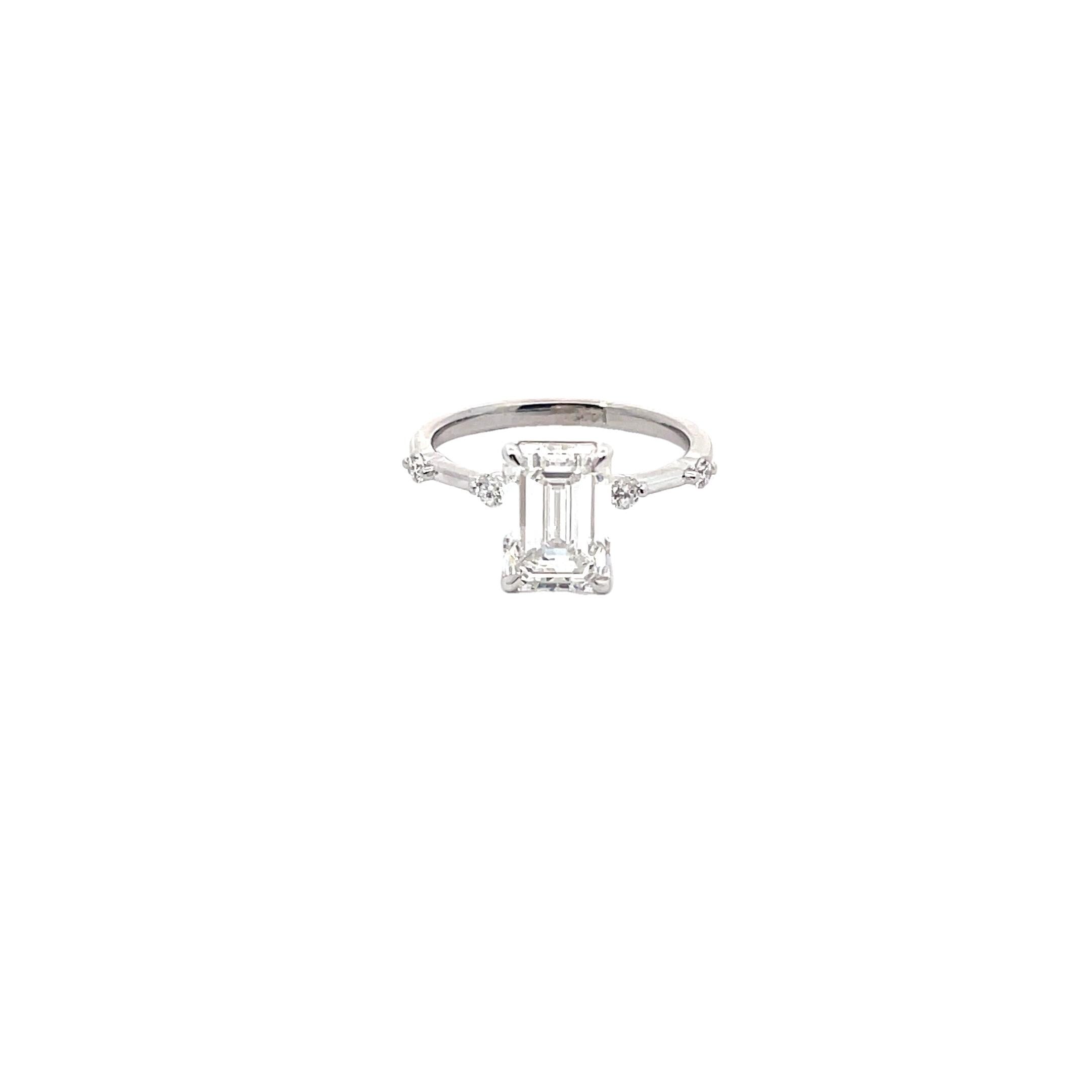 Emerald Cut Diamond Engagement Ring With Side Diamonds